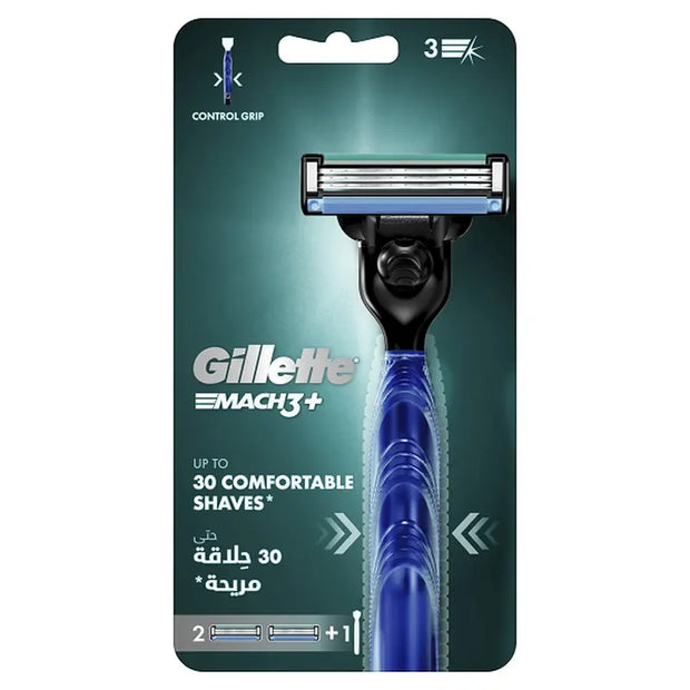 Gillette Mach3 Plus System Shaving Razor handle Plus 2 blade