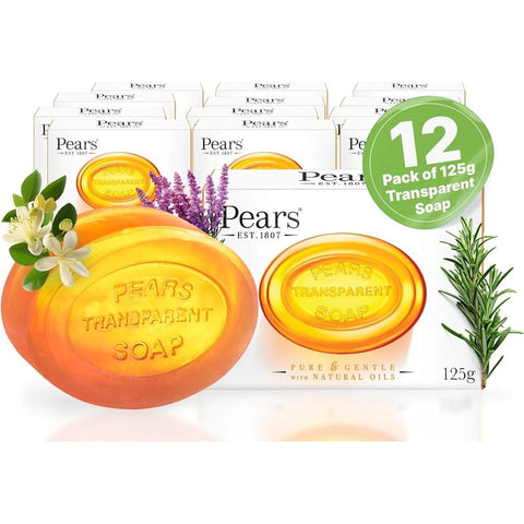 Pears Transparent Soap WITH NATURAL OILS 125G Pack Of 12