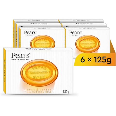 Pears Transparent Soap WITH NATURAL OILS 125G Pack Of 6