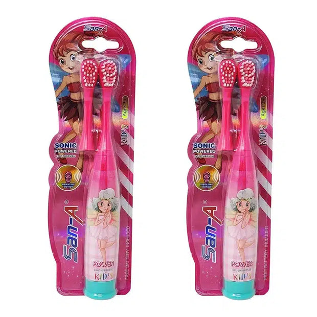 San-A Sonic power Kids Battery Tooth Brush With One Extra Brush For Girl Double pack